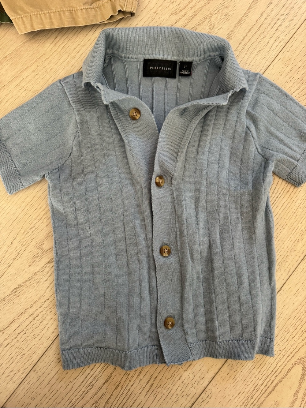 Perry Ellis Light Blue Short-Sleeve Button-Front Knit Shirt - worn once